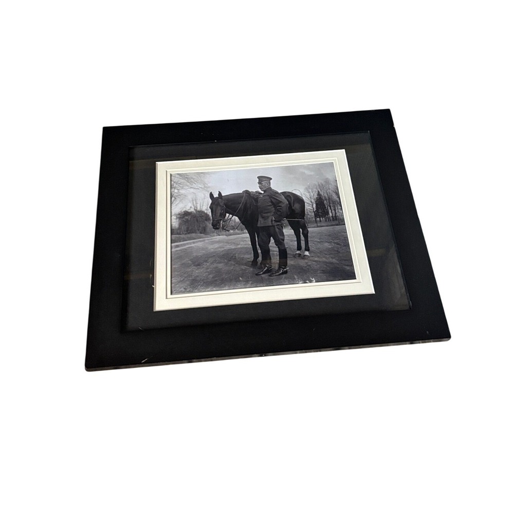 Army Major General Leonard Wood & Horse Black & White Framed Photo GIFT